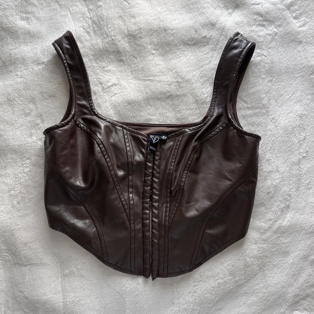 Windsor Chocolate Brown Faux Leather Corset Tank